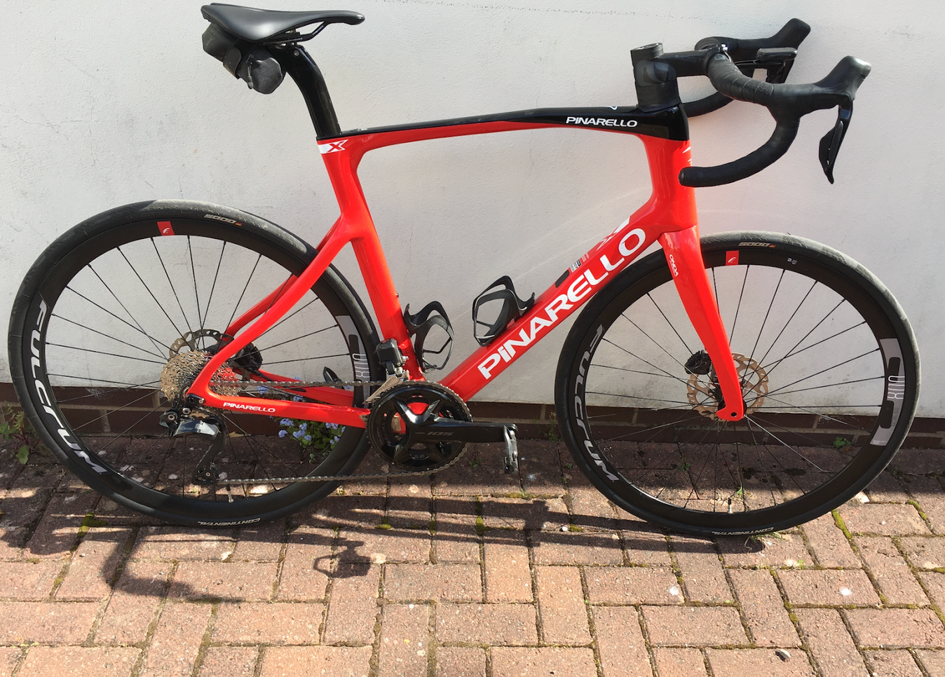 Tim's Pinarello X is prepared for climbs with a largest 36t cog on the cassette