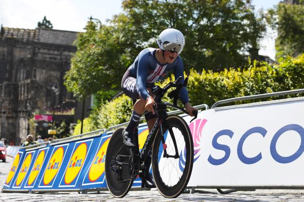 AJ August finished ninth in the junior men's time trial at the Glasgow World Championships