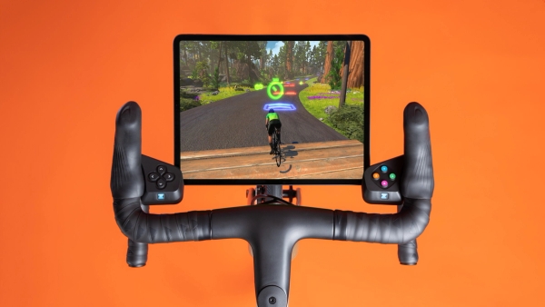 Zwift Play controllers on drop handlebars.