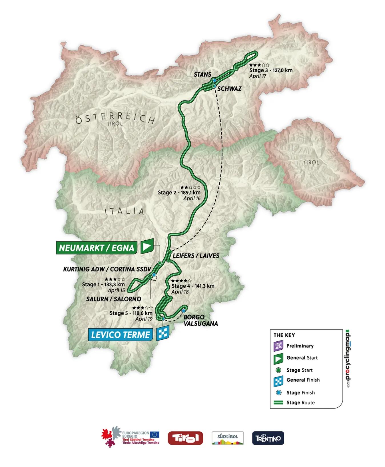 The stages of the 2024 Tour of the Alps
