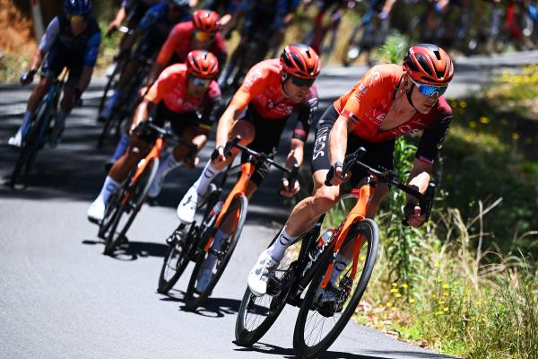 Ben Swift leads his Ineos Grenadiers teammates at the recent Santos Tour Down Under