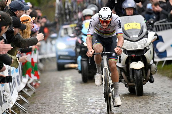 Mathieu van der Poel solos to a third Tour of Flanders title