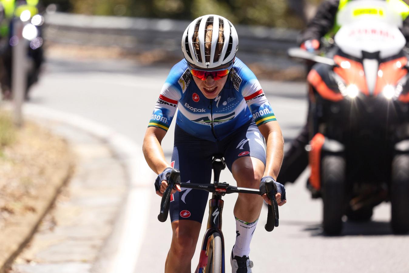 Sarah Gigante left nothing on the road as she attacked into the headwind on Willunga Hill