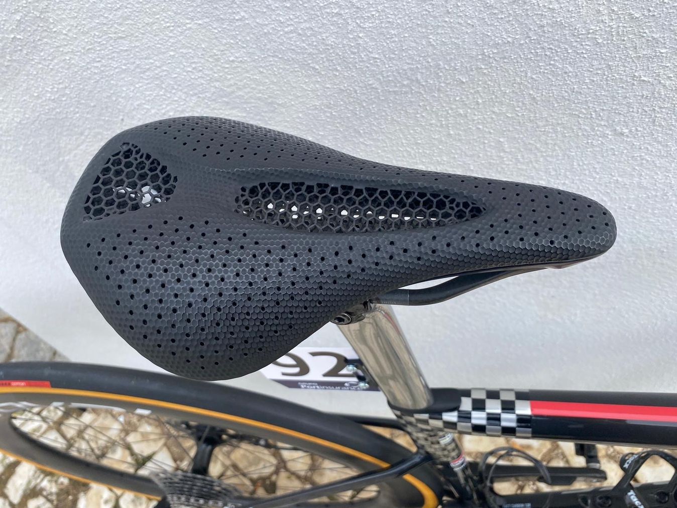 The 3D printed Specialized S-Works Power saddle has a variable density using a honeycomb structure 