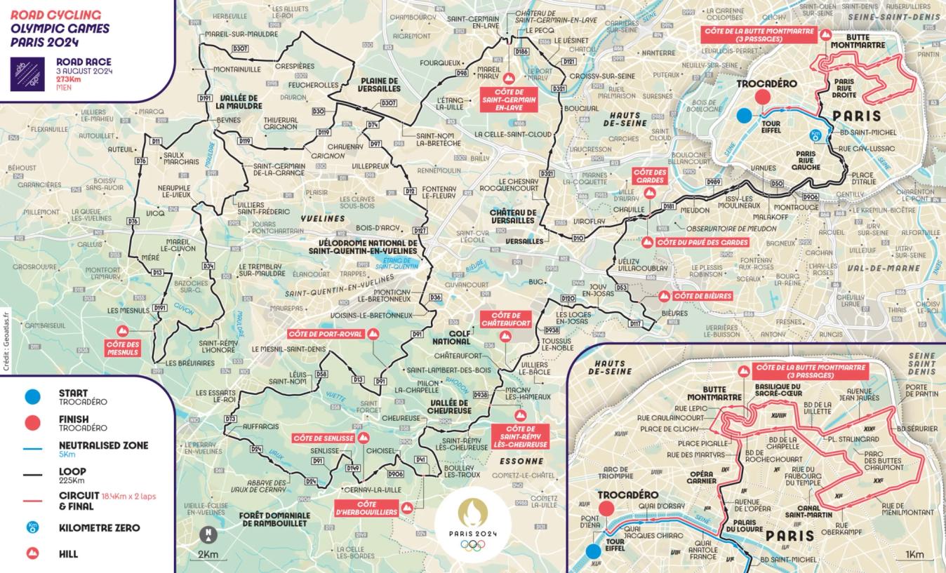 The men’s road race course for the Paris 2024 Olympic Games 