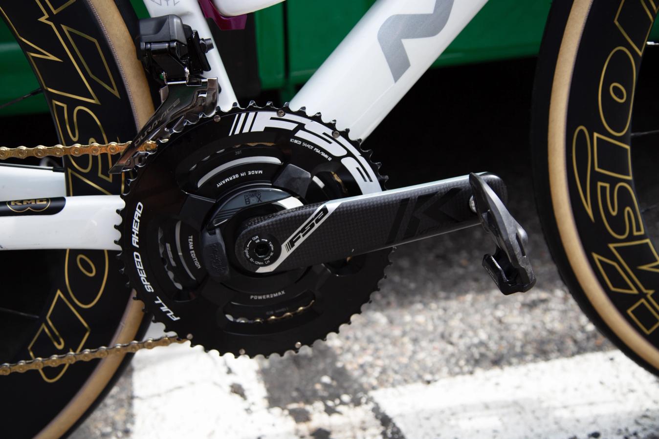 The FSA crankset is paired with Shimano Dura-Ace derailleurs and shifters