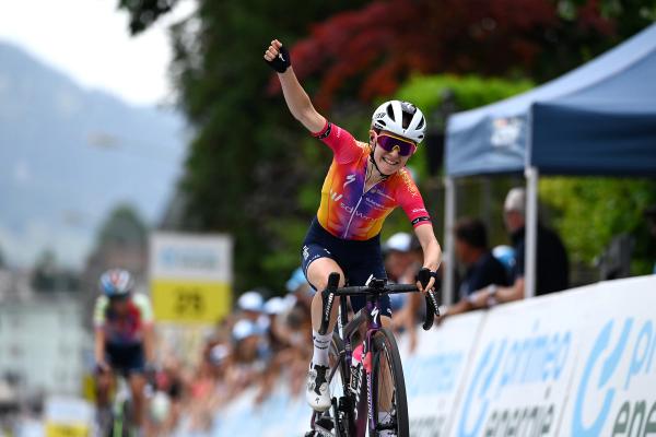 Niamh Fisher-Black celebrated her first-ever WorldTour win on stage 4 of the women’s Tour de Suisse.