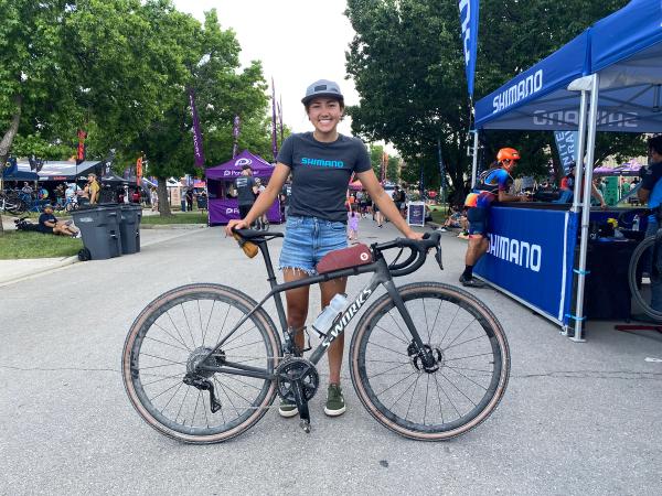 Anna Yamauchi and her Crux fresh off of a tune-up at the Shimano tent in the Unbound expo