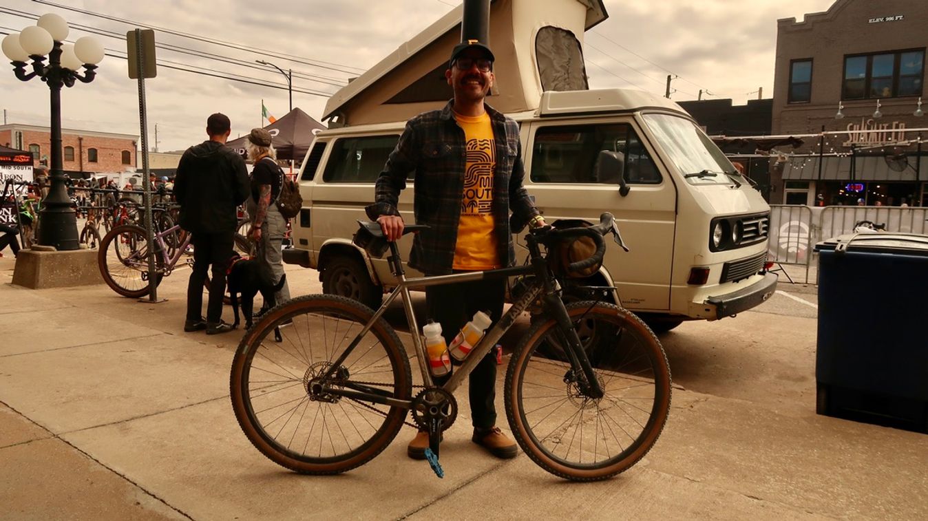 Trejo and his Wilde single-speed, with a cameo from a classic camper-van that belongs to Bobby Wintle, the Mid South race director  