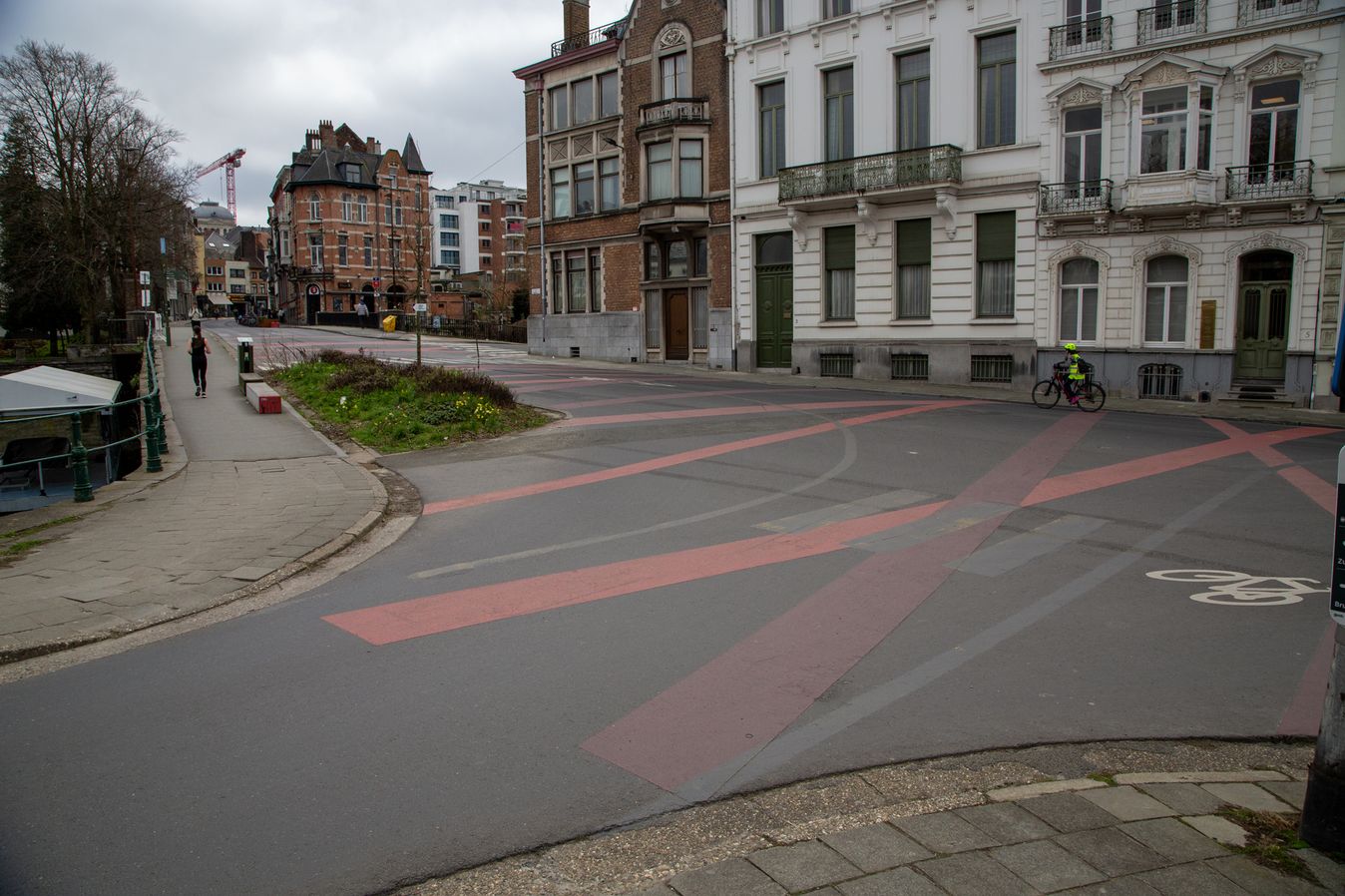 Built for cars, repurposed for bicycles. The paint is to show this is a section border