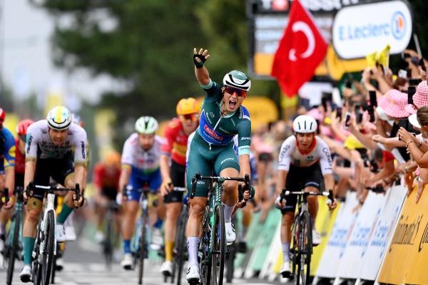 Jasper Philipsen (Alpecin-Deceuninck) celebrates his fourth stage win at the 2023 Tour de France