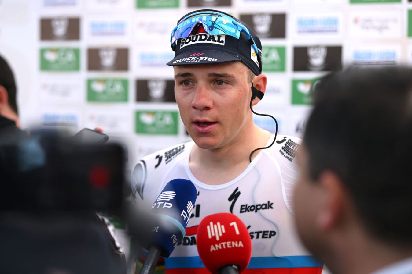 Evenepoel speaks to the media after his win