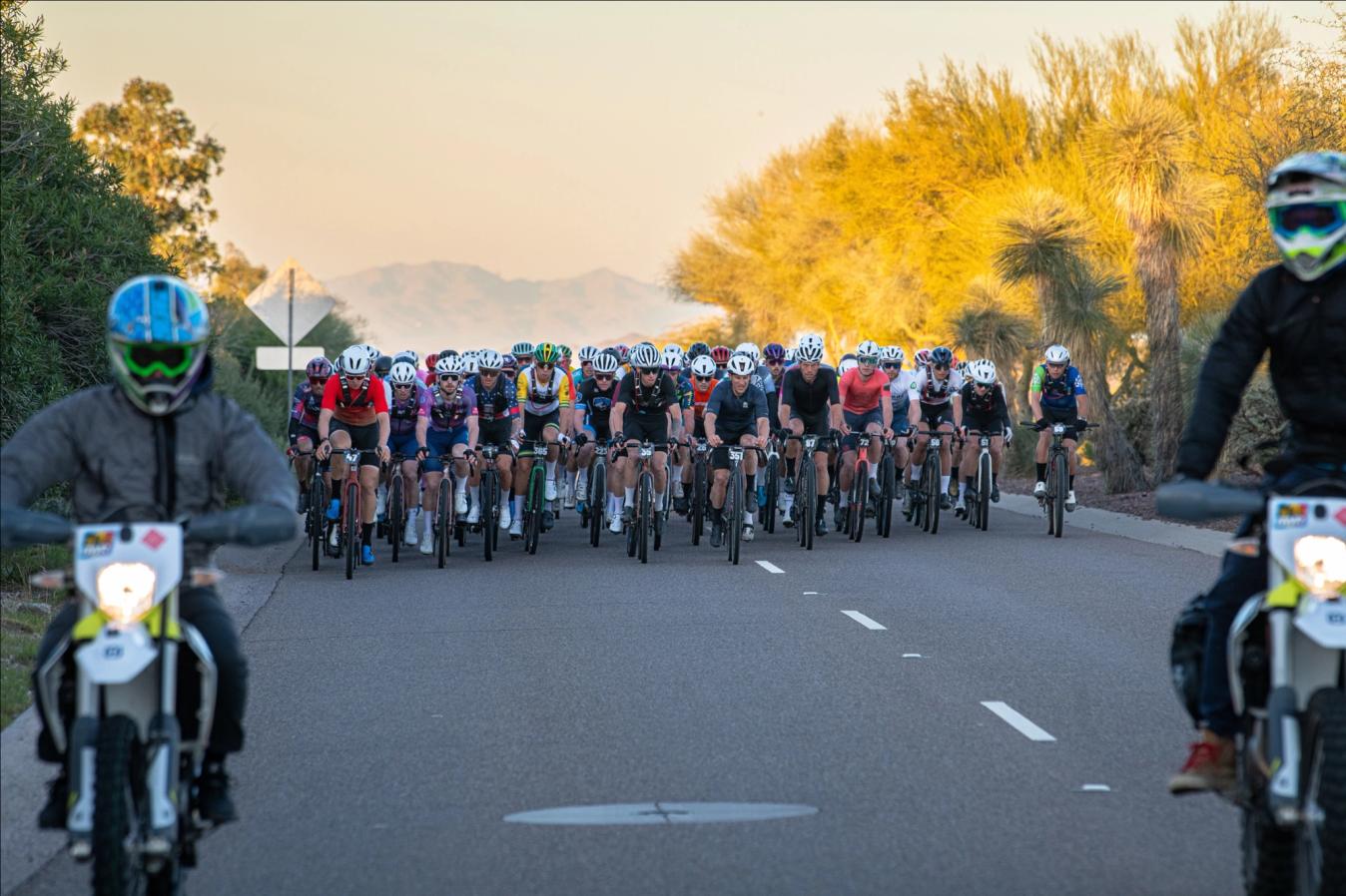 The tightly packed start of the Belgian Waffle Ride Arizona peloton