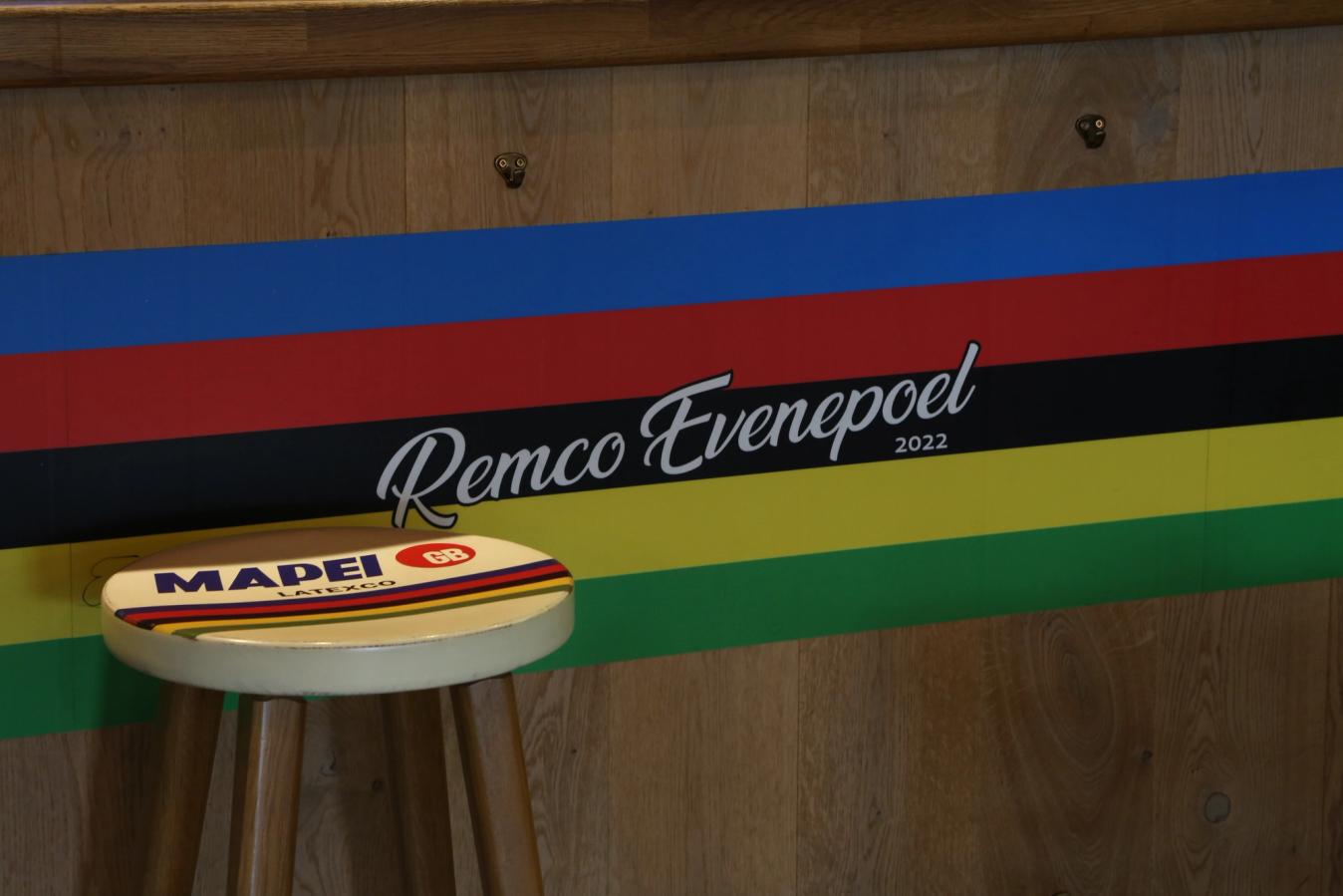 The bar has been painted in honour of Evenepoel's 2022 World Championship title