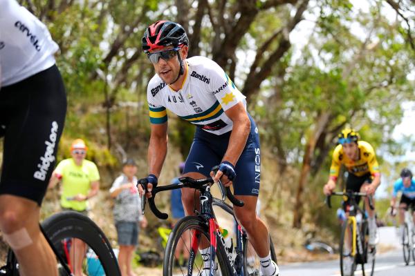 Richie Porte competes on Willunga Hill for the final time of his career, at the 2022 Santos Festival of Cycling