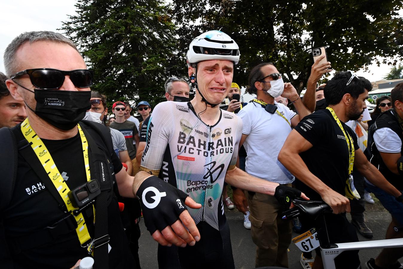 An emotional Mohorič after he won stage 19 of the 2022 Tour de France