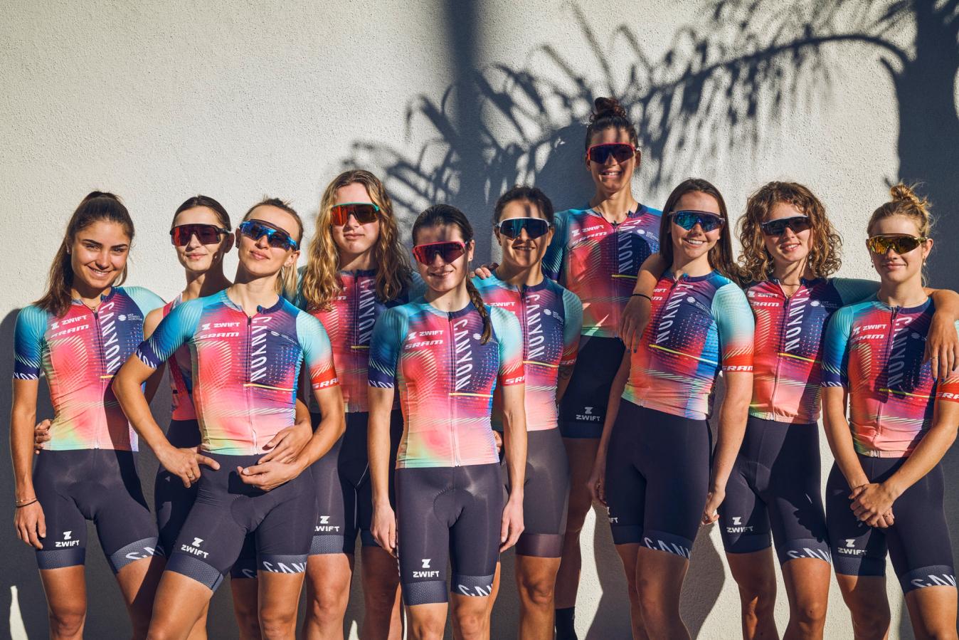 Kasia Niewadoma and her fellow Canyon-SRAM riders show off their new strip