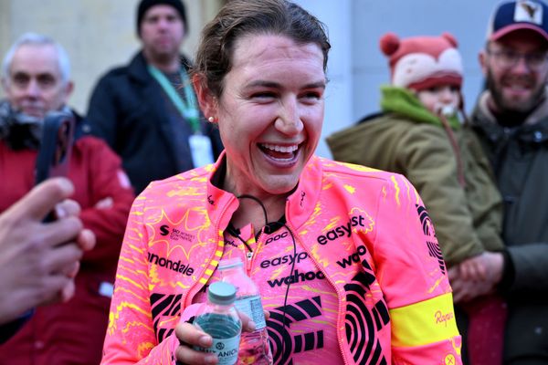 Kristen Faulkner after winning the 2024 Omloop van Het Hageland