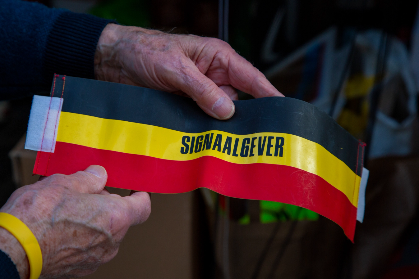Lucien’s signaller armband, bearing the colours of the Belgian flag