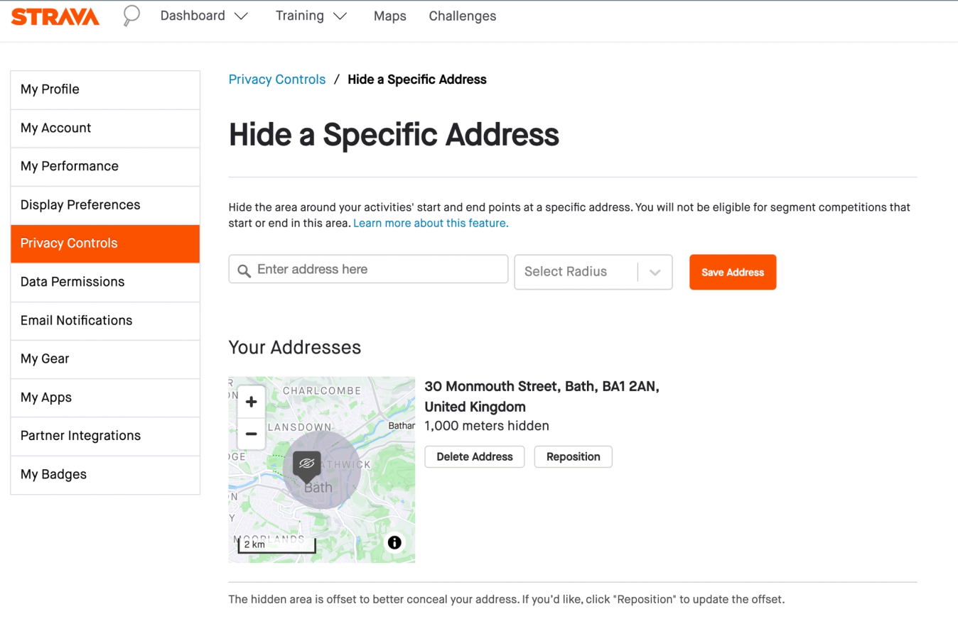 You can hide your address in the settings of Strava