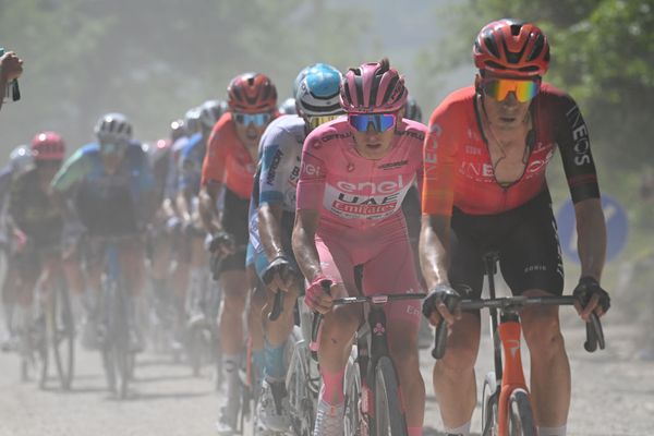 Tadej Pogačar (UAE Team Emirates) on the gravel stage of the Giro d'Italia