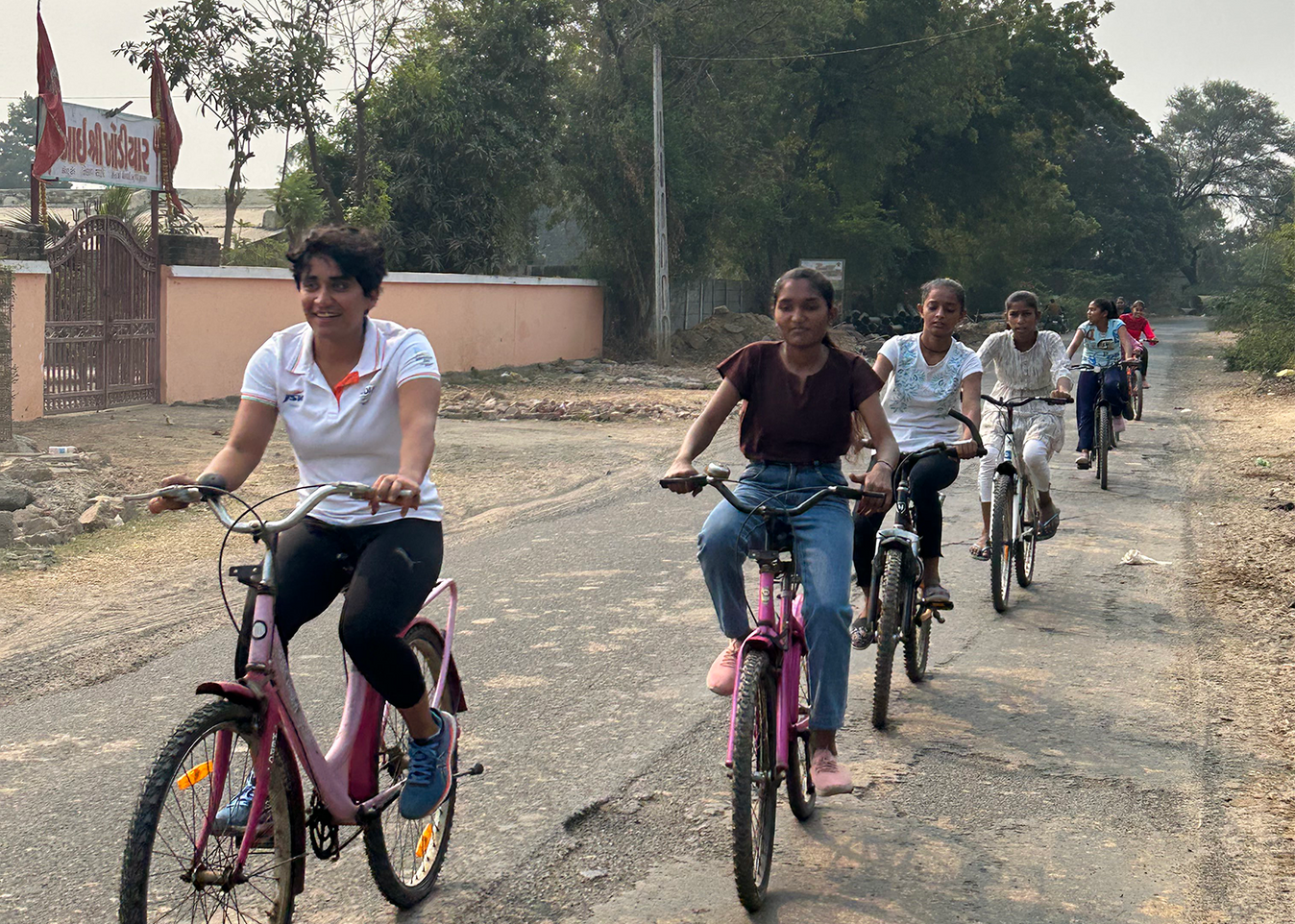 Pragnya Mohan leads the girls on a bike ride