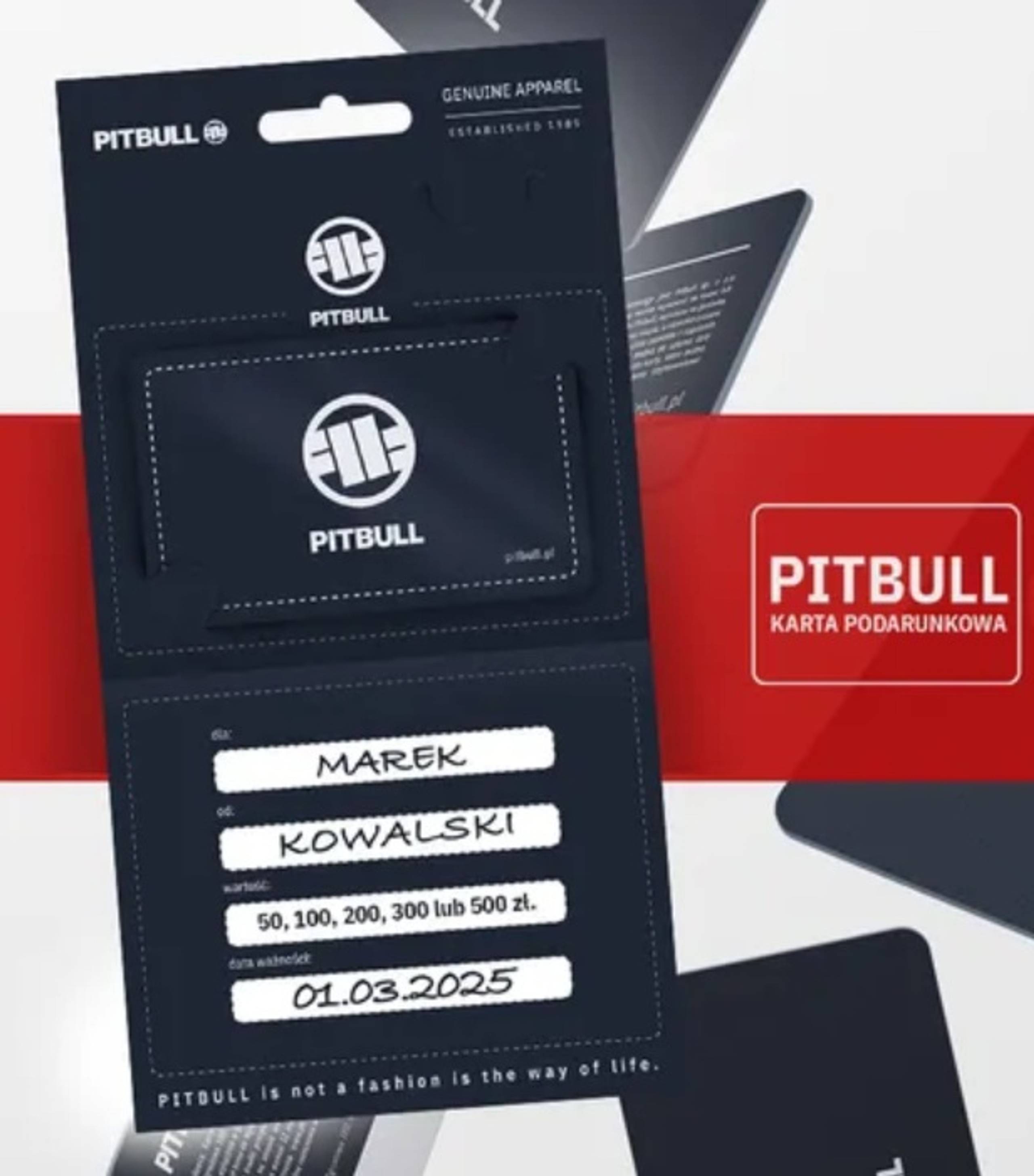 Karta podarunkowa Pitbull z polami do personalizacji
