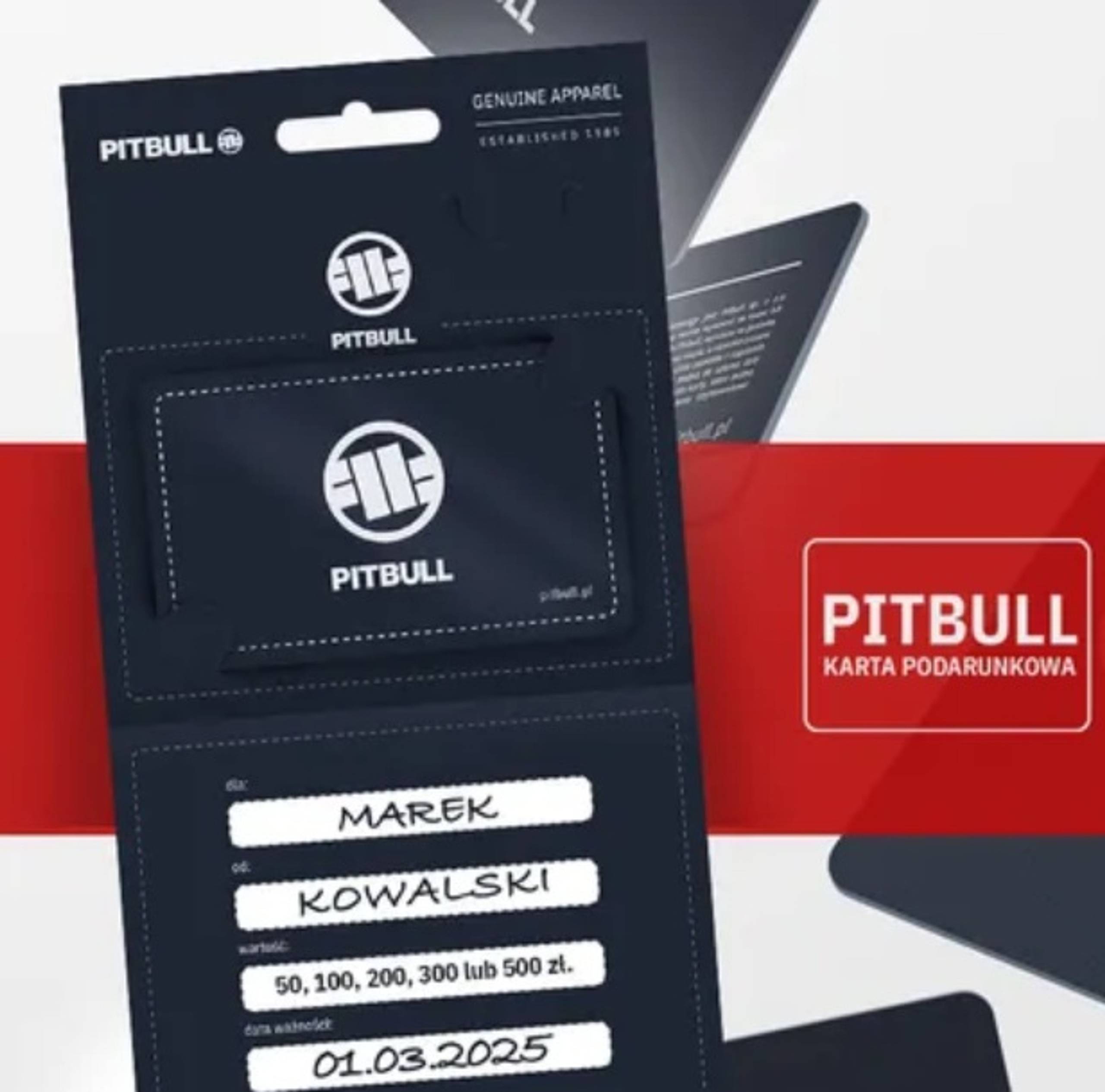 Karta podarunkowa Pitbull z polami do personalizacji