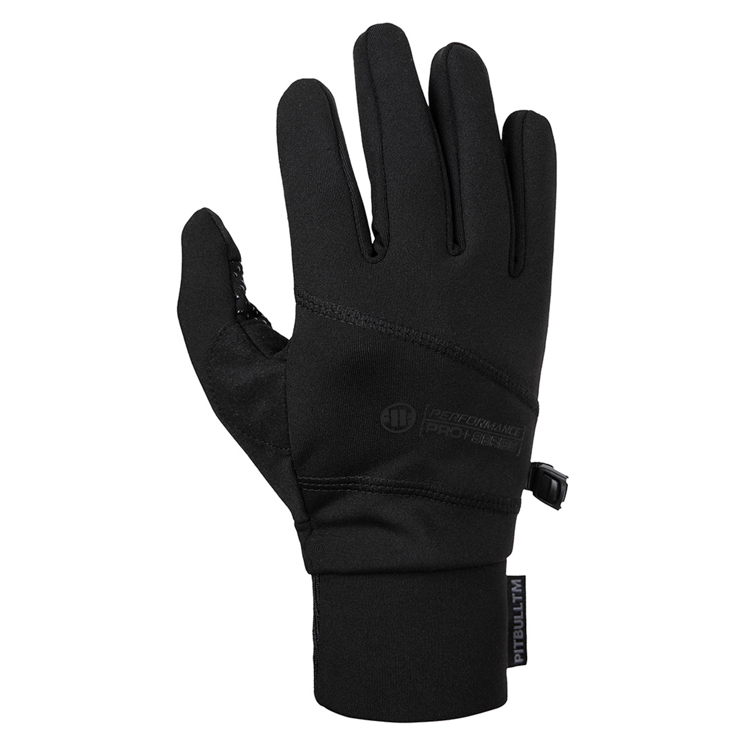 Black full-finger performance glove on white background