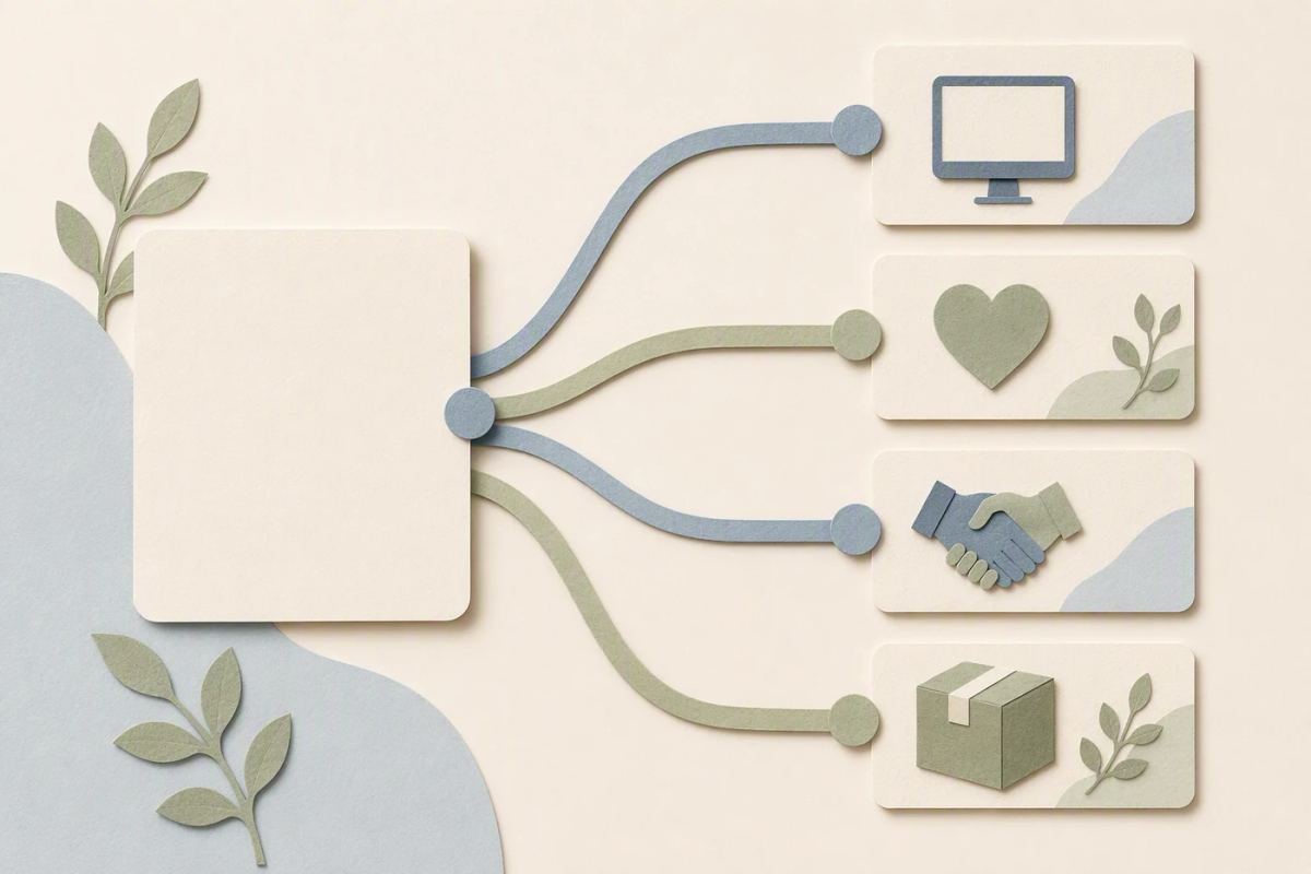 A single content idea branches into four separate income-model paths.