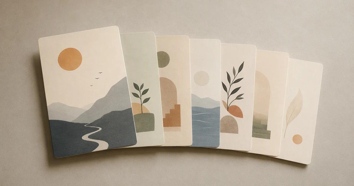 AI-generated conceptual cover: A premium editorial close-up of seven layered portrait-format content cards spread in a gentle sequence on a neutral studio surface, with simple abstract illustrations and generous blank space. The first card attracts attention and the remaining cards form a coher