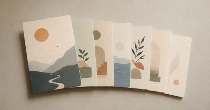 AI-generated conceptual cover: A premium editorial close-up of seven layered portrait-format content cards spread in a gentle sequence on a neutral studio surface, with simple abstract illustrations and generous blank space. The first card attracts attention and the remaining cards form a coher
