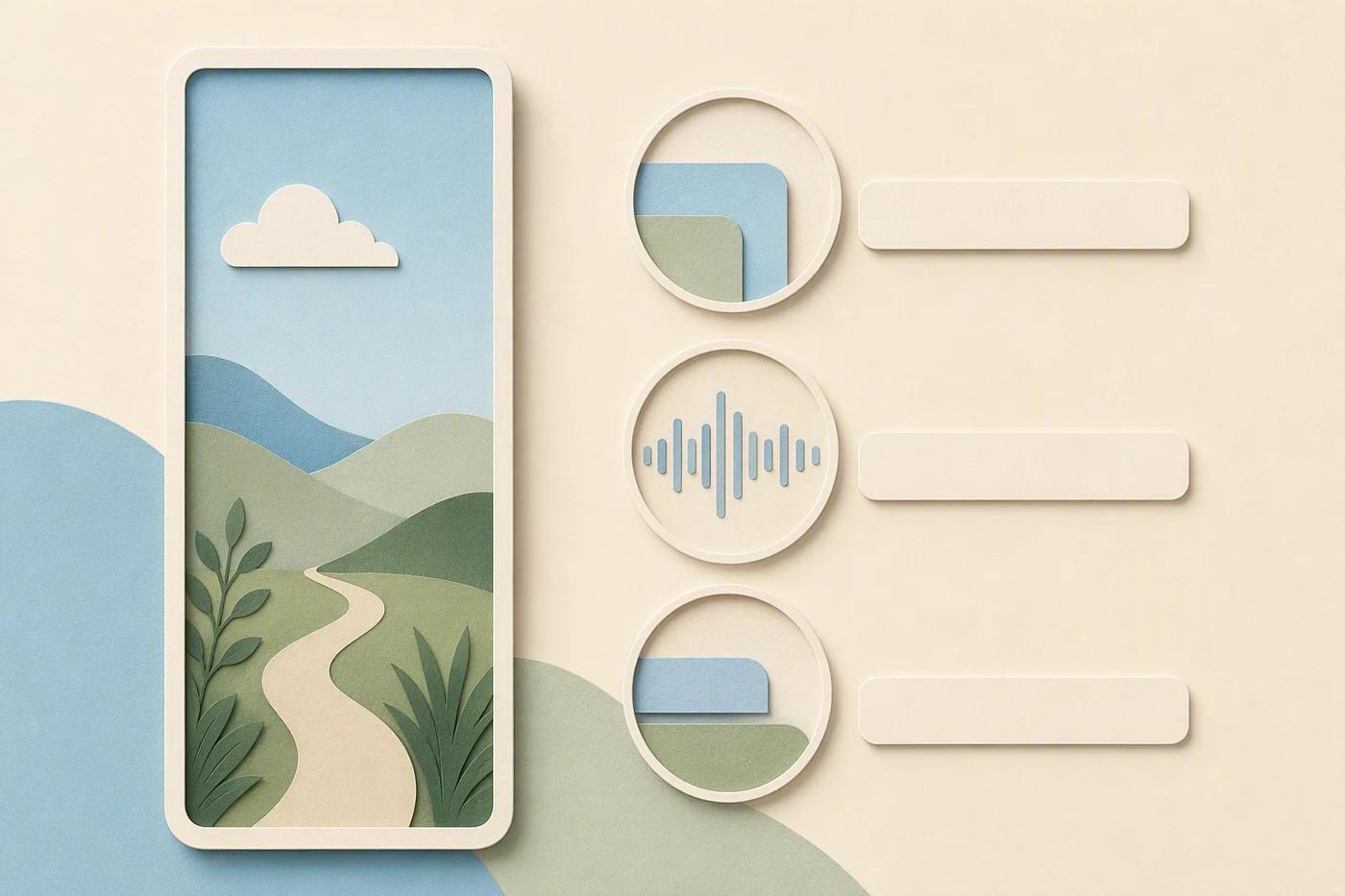 A video preview is inspected through three lenses showing crop, sound, and captions.