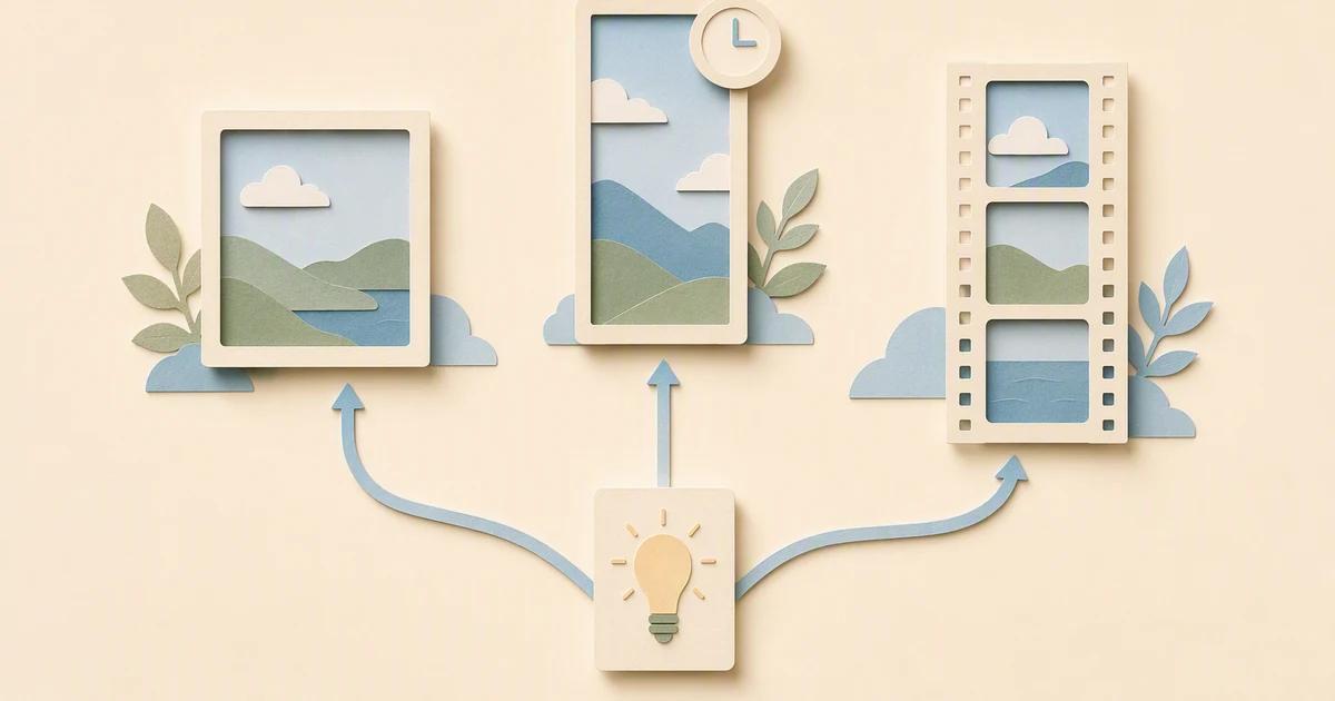 One idea card is placed into three different paper viewing frames.