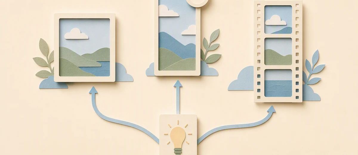 One idea card is placed into three different paper viewing frames.