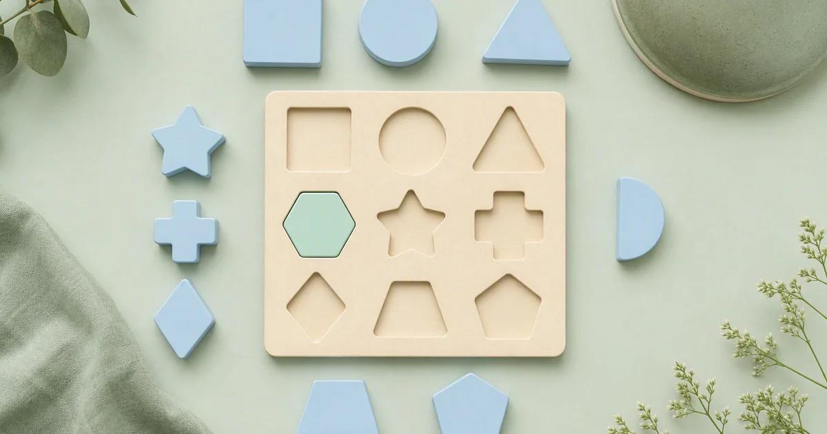 Geometric pieces and a matching stencil illustrating schema validation.