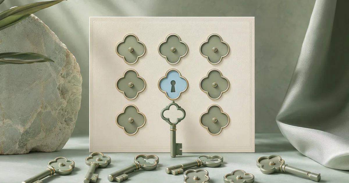 One fitted key and several closed apertures illustrating minimum necessary access.