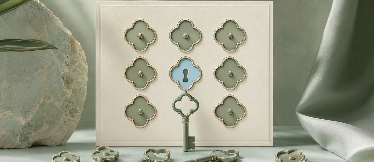 One fitted key and several closed apertures illustrating minimum necessary access.