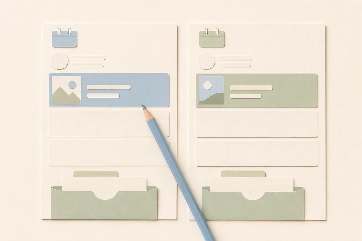 Two review sheets contain comparable post layouts with one different opening strip.