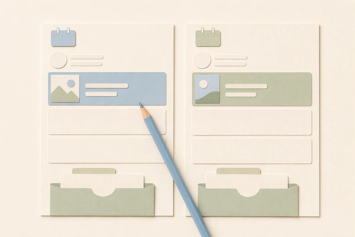 Two review sheets contain comparable post layouts with one different opening strip.