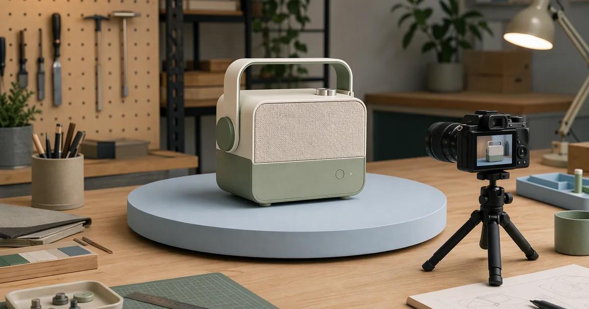 A prototype on a demonstration table beside a small camera.