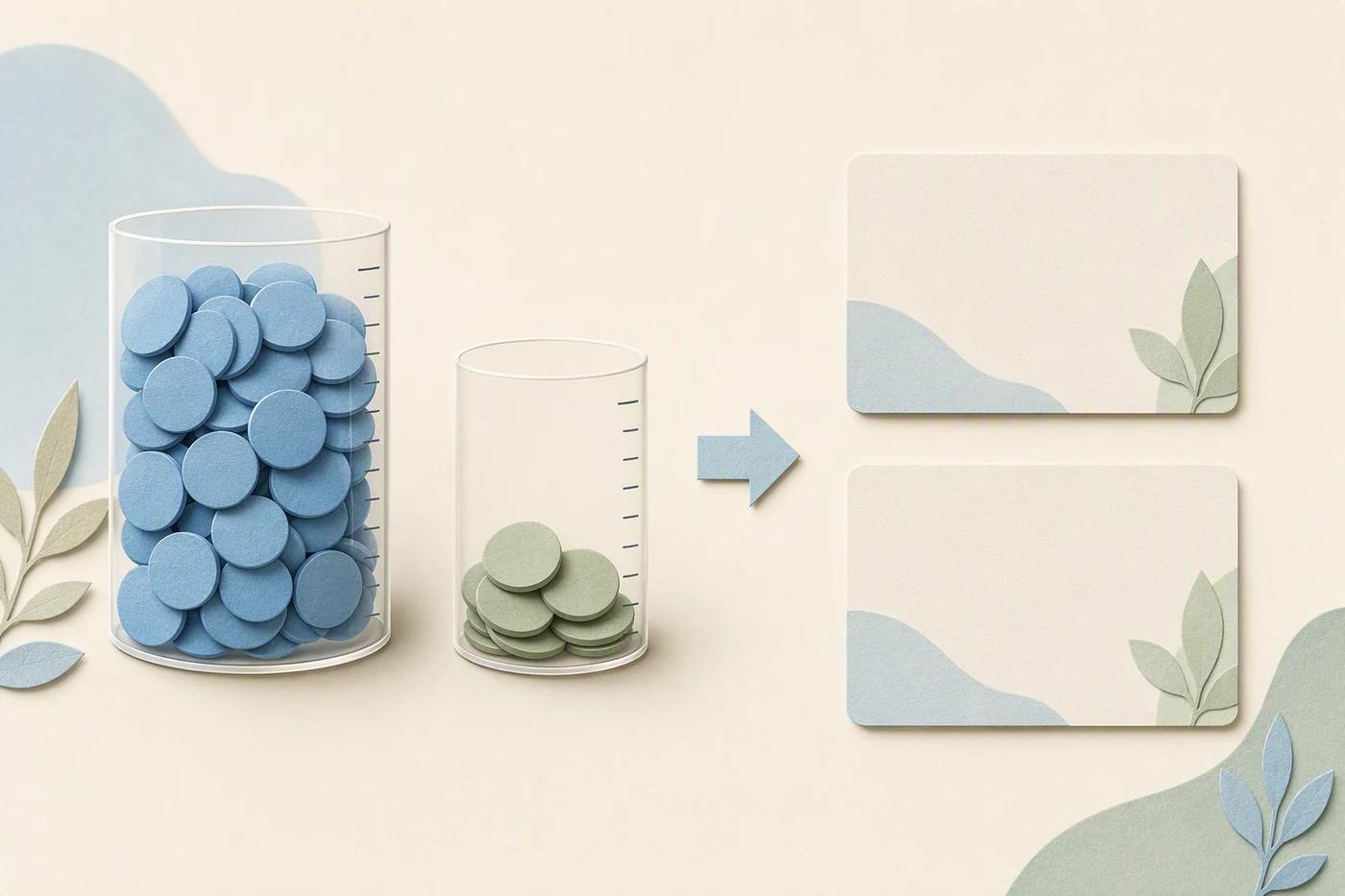 Two measuring cups hold differently defined sets of engagement tokens.