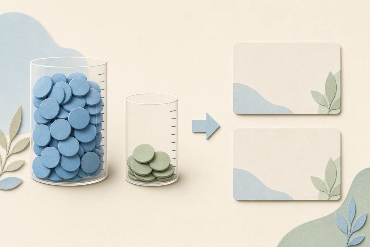 Two measuring cups hold differently defined sets of engagement tokens.