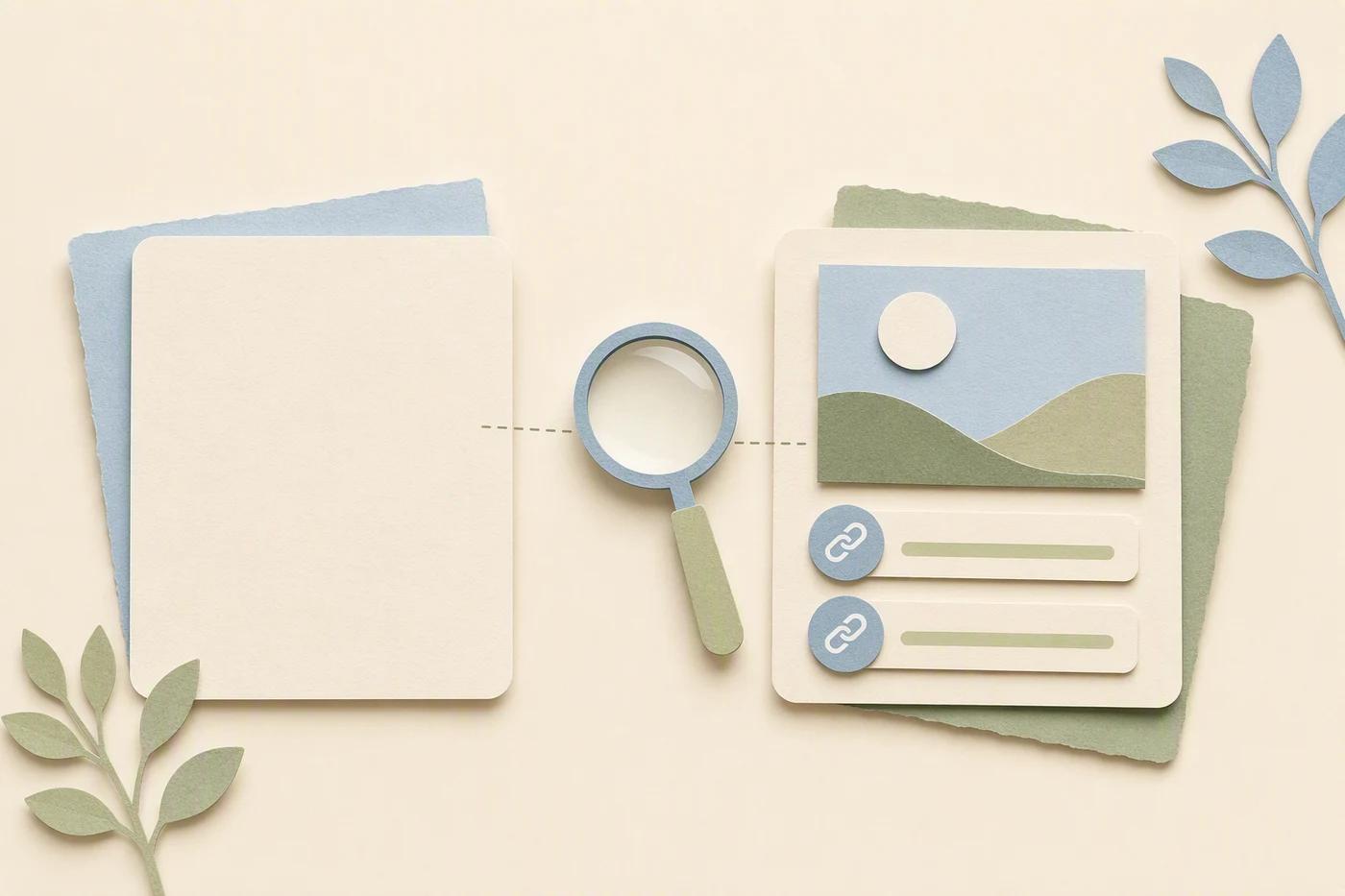A small plain test card is compared with a larger media-rich draft.