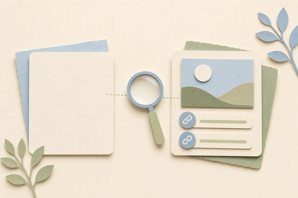 A small plain test card is compared with a larger media-rich draft.