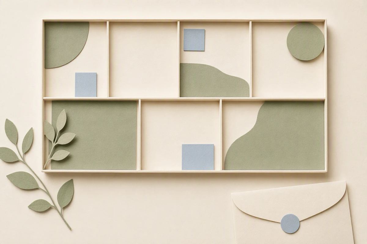 A weekly work tray holds a few marketing blocks and larger open spaces for delivery and follow-up.