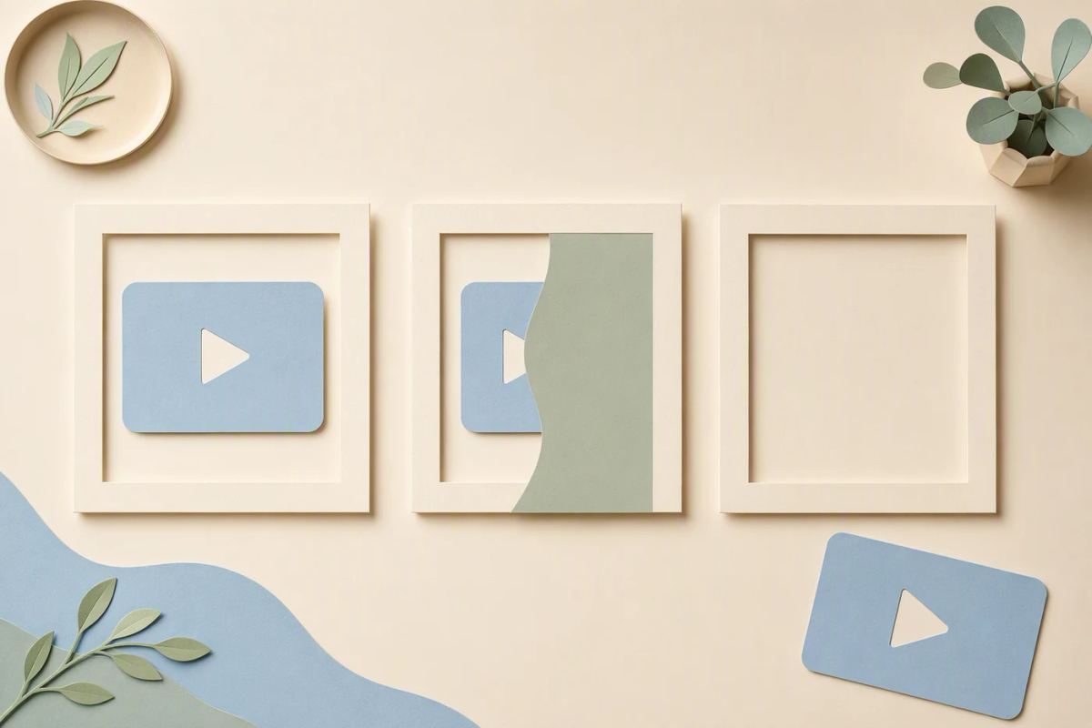 Three separate paper video cards appear visible, behind a privacy screen, and absent from a frame.