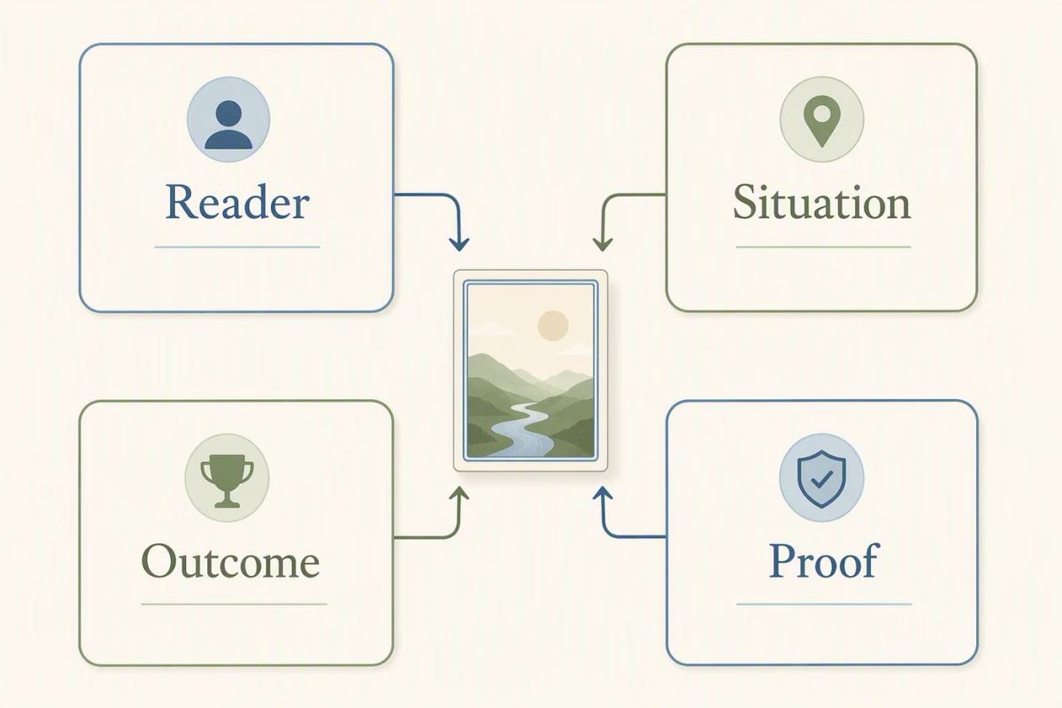Diagram connects an audience, a situation, a useful outcome, and supporting proof.