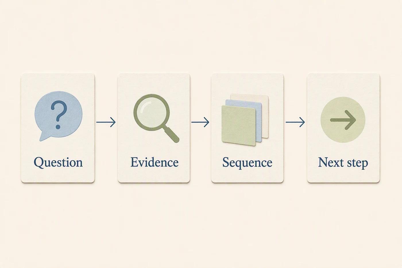Illustrative planning cards connect a customer question to evidence, a carousel sequence, and one next step.