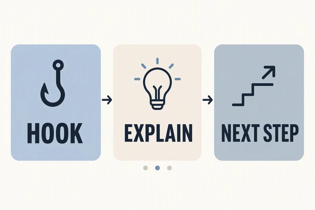 A useful carousel earns attention, explains one idea clearly, and ends with a relevant next step. AI-generated infographic.